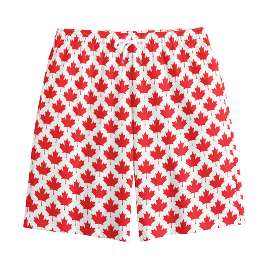 Red Canadian Maple Leaf Pattern Print Cotton Shorts