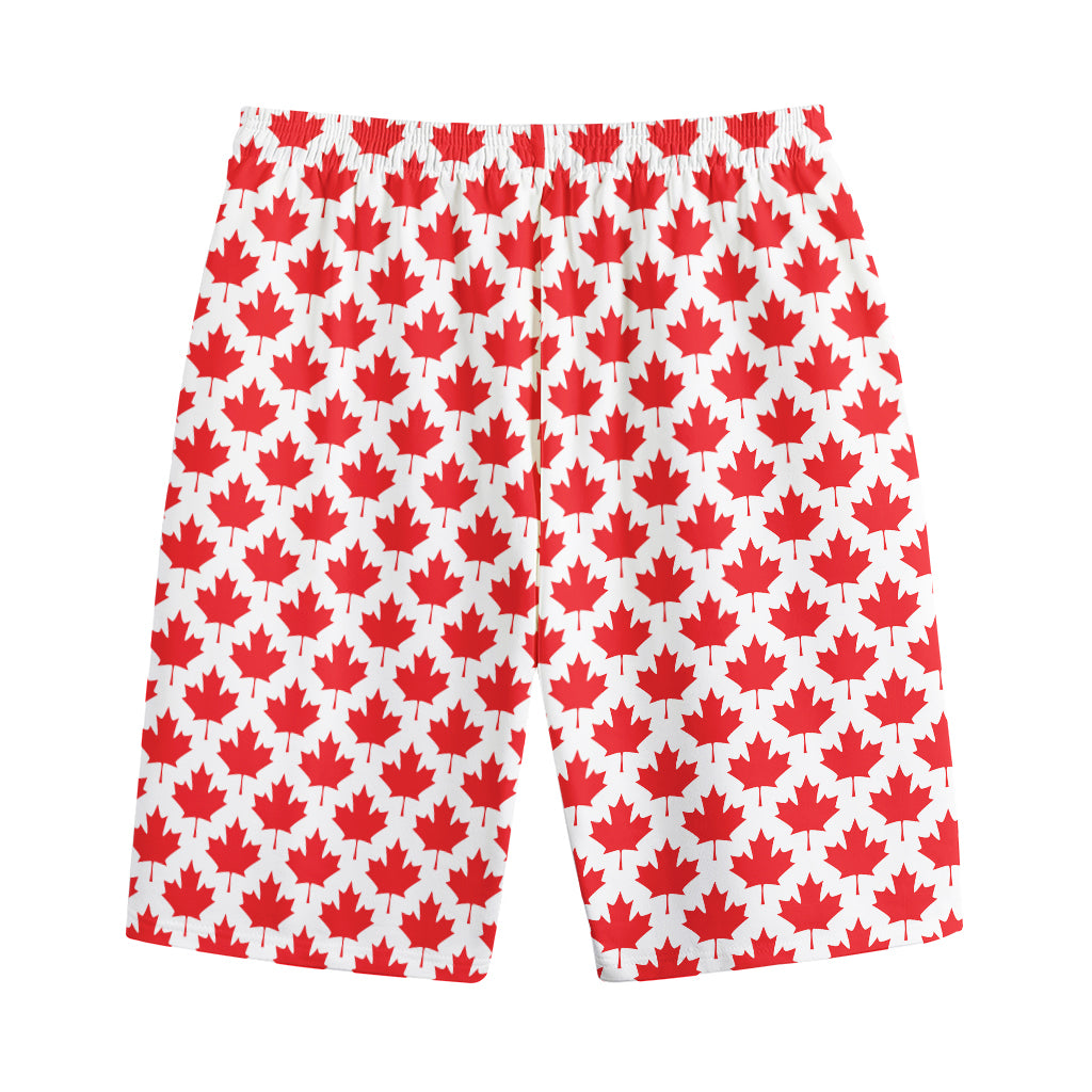 Red Canadian Maple Leaf Pattern Print Cotton Shorts