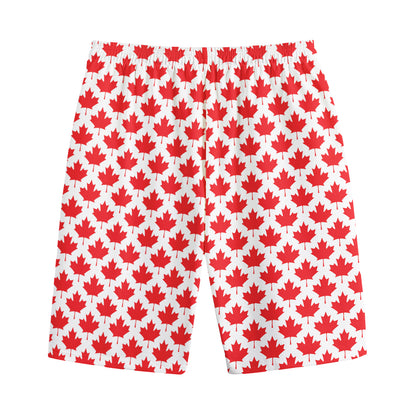 Red Canadian Maple Leaf Pattern Print Cotton Shorts