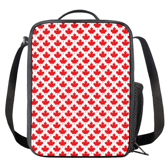 Red Canadian Maple Leaf Pattern Print Crossbody Lunch Bag