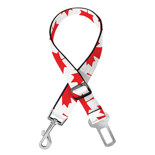 Red Canadian Maple Leaf Pattern Print Dog Seat Belt