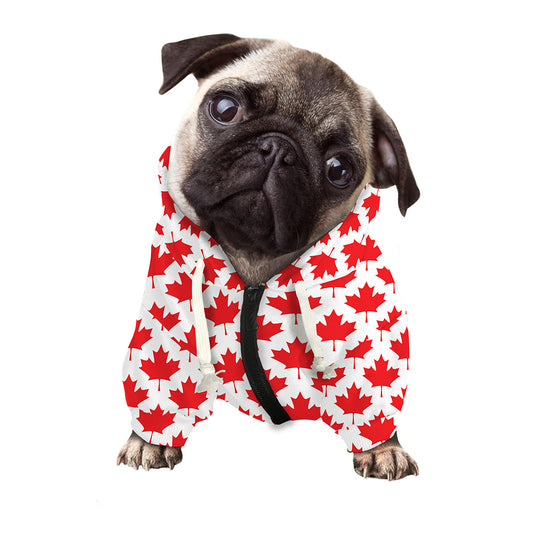 Red Canadian Maple Leaf Pattern Print Dog Zip Up Hoodie