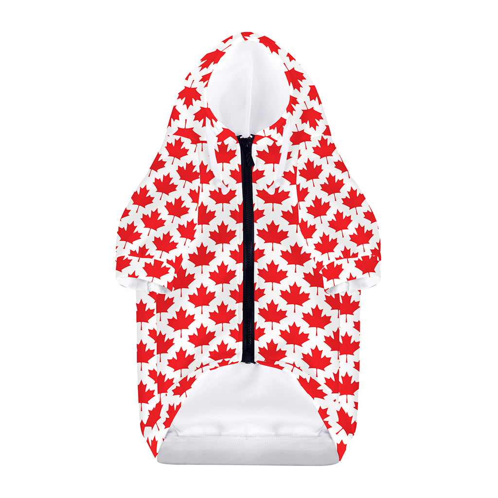 Red Canadian Maple Leaf Pattern Print Dog Zip Up Hoodie
