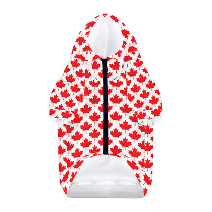 Red Canadian Maple Leaf Pattern Print Dog Zip Up Hoodie