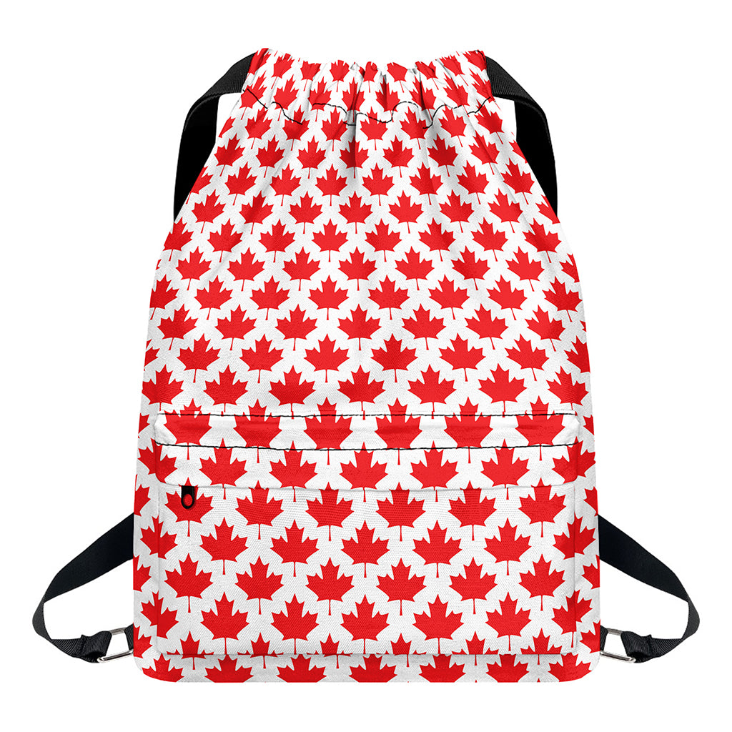 Red Canadian Maple Leaf Pattern Print Drawstring Backpack