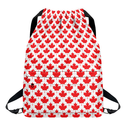 Red Canadian Maple Leaf Pattern Print Drawstring Backpack
