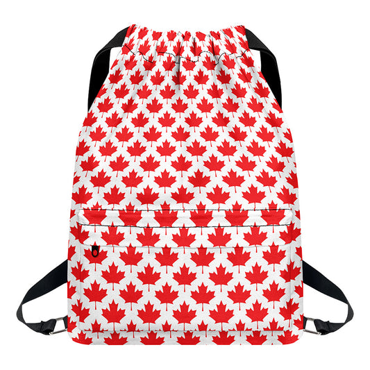 Red Canadian Maple Leaf Pattern Print Drawstring Backpack