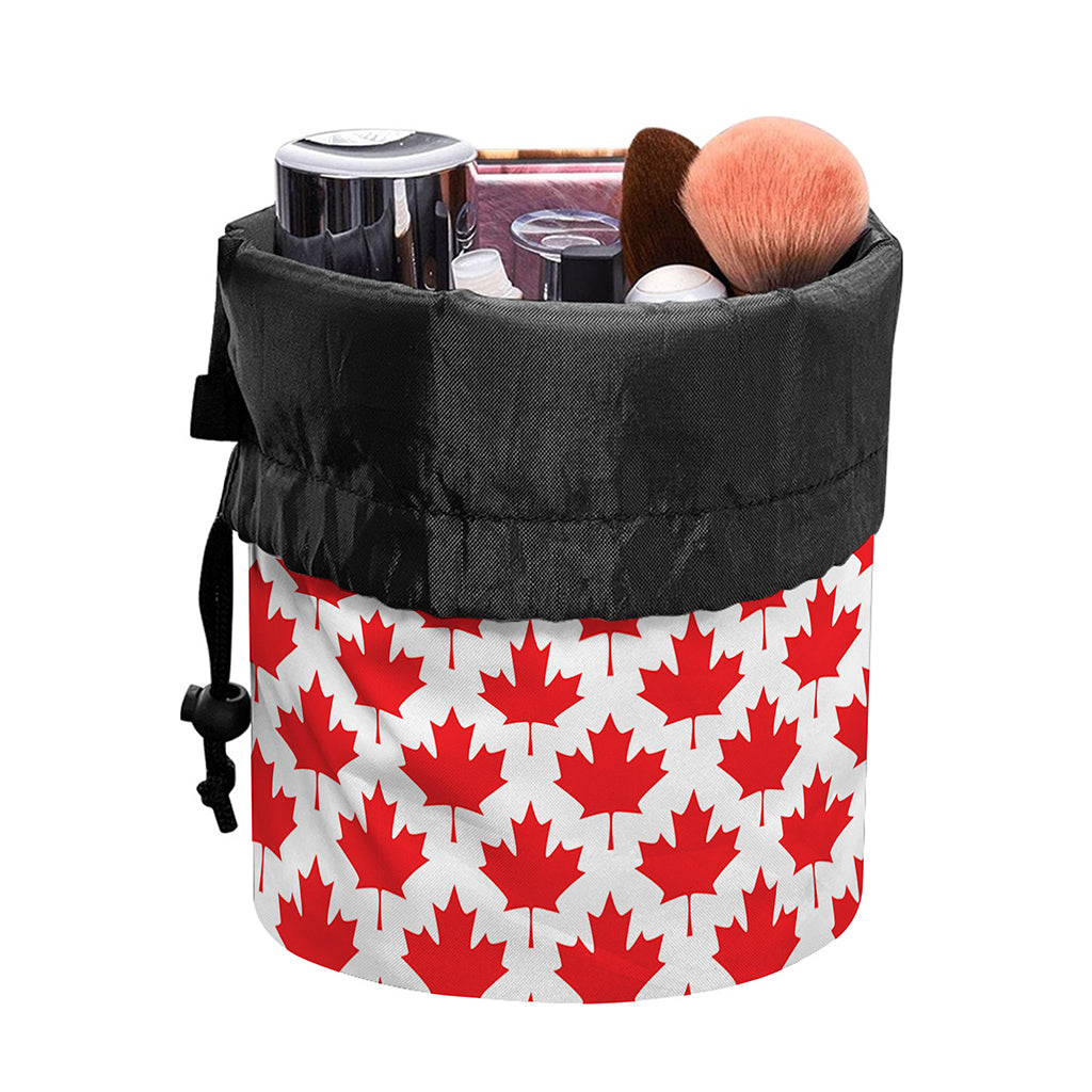 Red Canadian Maple Leaf Pattern Print Drawstring Makeup Bag