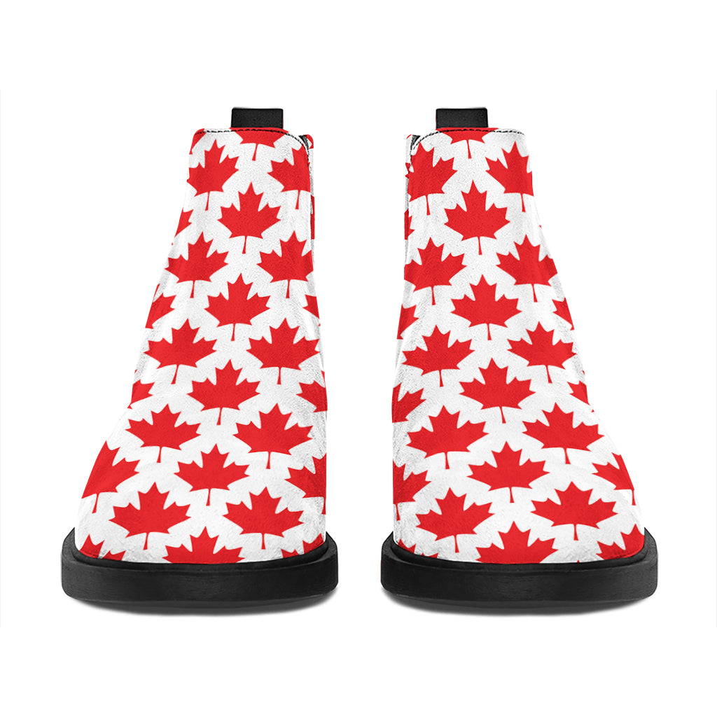 Red Canadian Maple Leaf Pattern Print Flat Ankle Boots