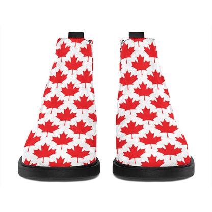 Red Canadian Maple Leaf Pattern Print Flat Ankle Boots