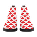 Red Canadian Maple Leaf Pattern Print Flat Ankle Boots