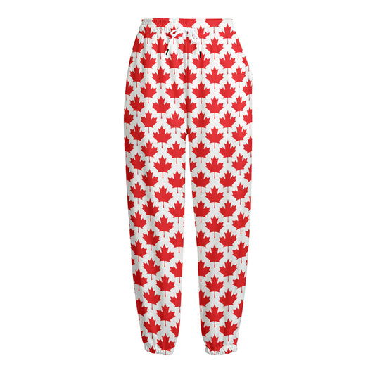 Red Canadian Maple Leaf Pattern Print Fleece Lined Knit Pants
