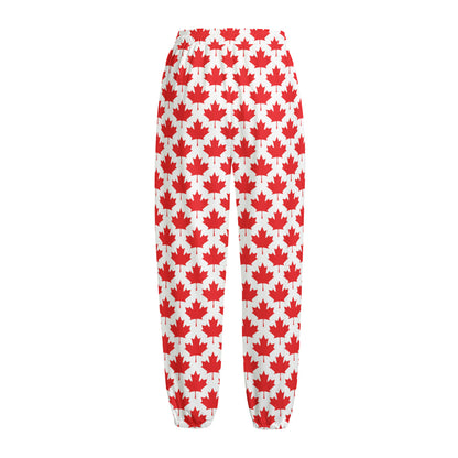 Red Canadian Maple Leaf Pattern Print Fleece Lined Knit Pants