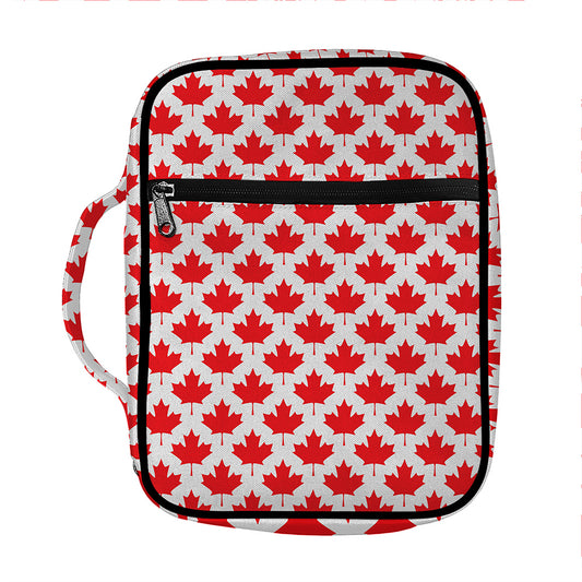 Red Canadian Maple Leaf Pattern Print Front Pocket Bible Bag