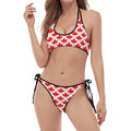 Red Canadian Maple Leaf Pattern Print Halter Scoop Tie Side Bikini