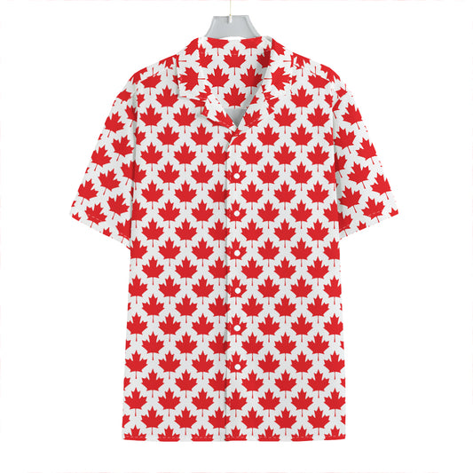 Red Canadian Maple Leaf Pattern Print Hawaiian Shirt