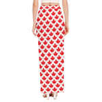 Red Canadian Maple Leaf Pattern Print High Slit Maxi Skirt