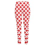 Red Canadian Maple Leaf Pattern Print High-Waisted Pocket Leggings