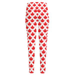 Red Canadian Maple Leaf Pattern Print High-Waisted Pocket Leggings