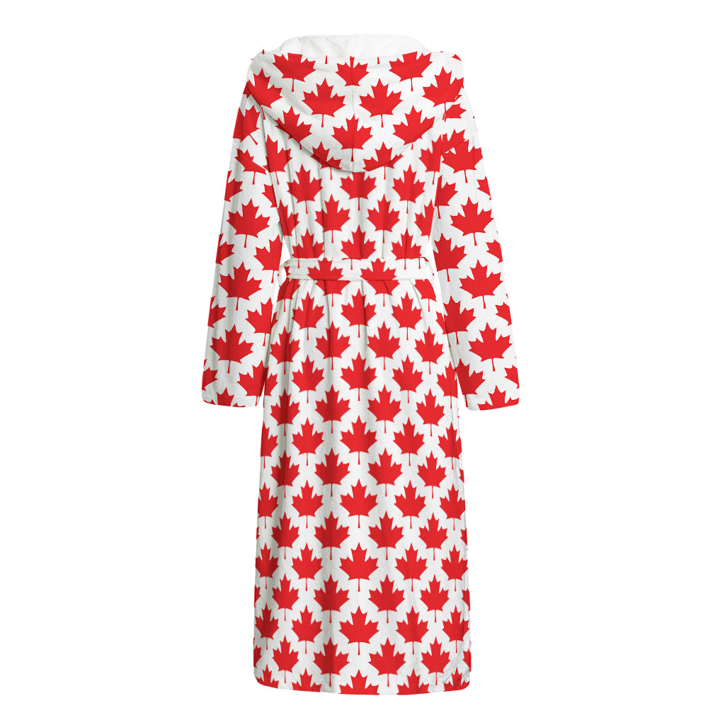 Red Canadian Maple Leaf Pattern Print Hooded Bathrobe