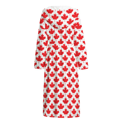 Red Canadian Maple Leaf Pattern Print Hooded Bathrobe