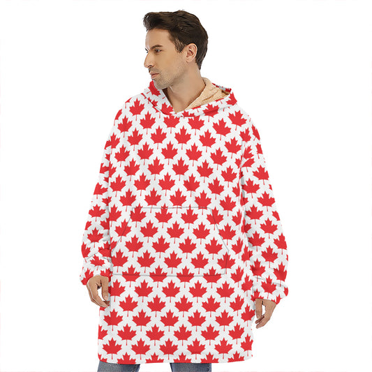 Red Canadian Maple Leaf Pattern Print Hoodie Blanket