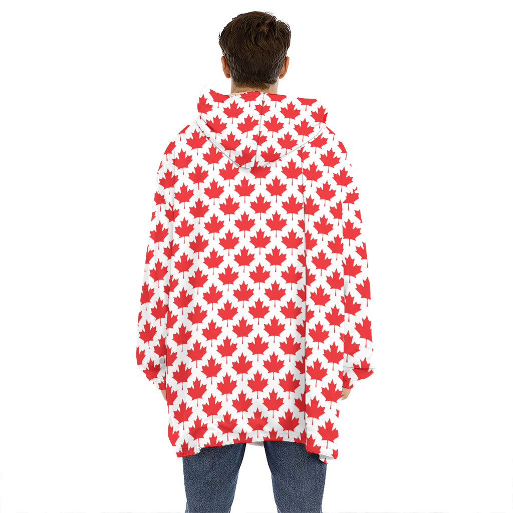 Red Canadian Maple Leaf Pattern Print Hoodie Blanket