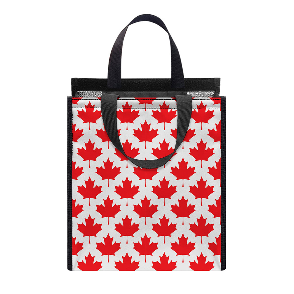 Red Canadian Maple Leaf Pattern Print Insulated Lunch Tote