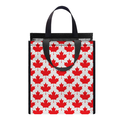 Red Canadian Maple Leaf Pattern Print Insulated Lunch Tote