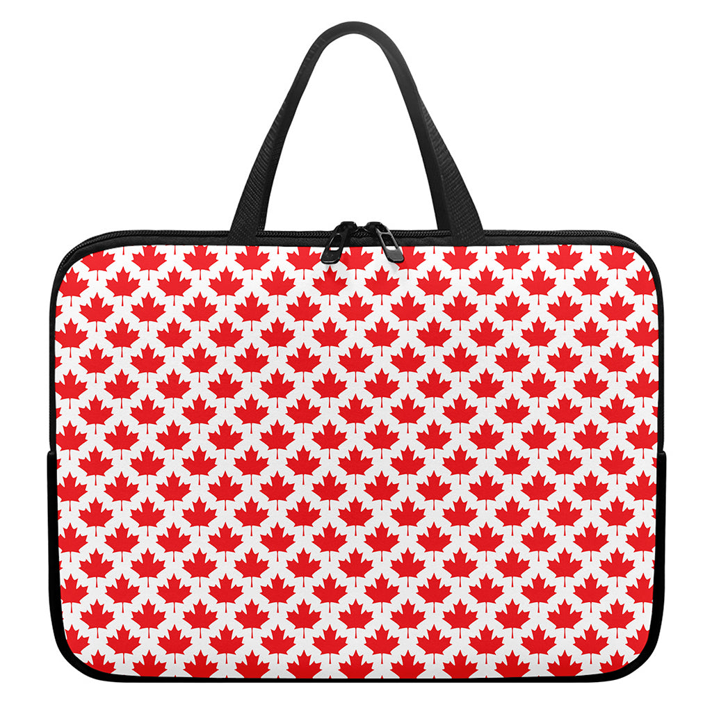 Red Canadian Maple Leaf Pattern Print Laptop Sleeve With Handle