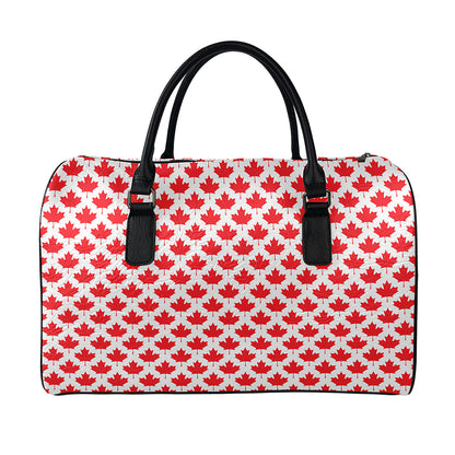 Red Canadian Maple Leaf Pattern Print Leather Duffle Bag