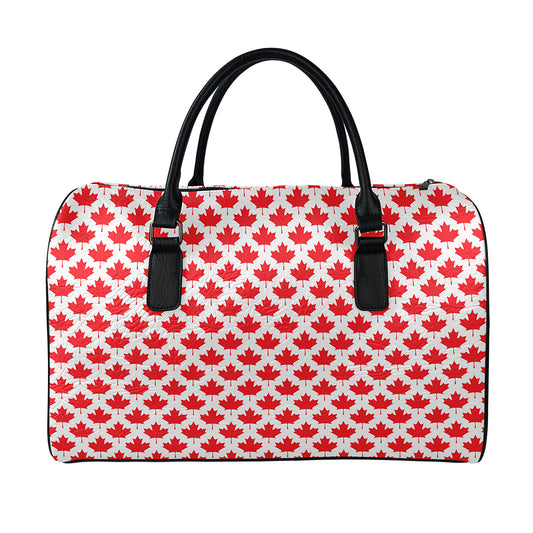 Red Canadian Maple Leaf Pattern Print Leather Duffle Bag