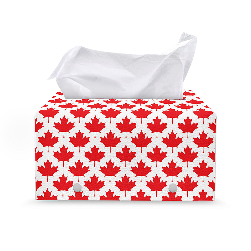 Red Canadian Maple Leaf Pattern Print Leather Tissue Box Cover