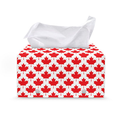 Red Canadian Maple Leaf Pattern Print Leather Tissue Box Cover