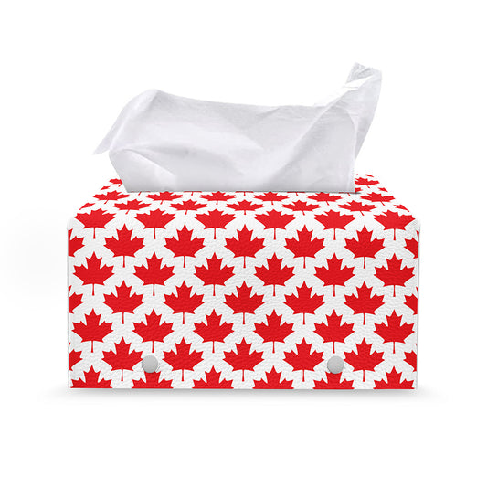 Red Canadian Maple Leaf Pattern Print Leather Tissue Box Cover