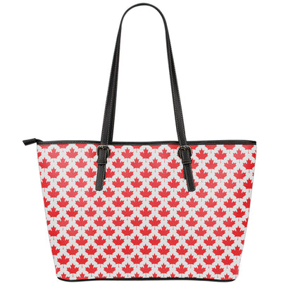 Red Canadian Maple Leaf Pattern Print Leather Tote Bag