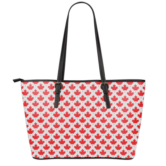 Red Canadian Maple Leaf Pattern Print Leather Tote Bag