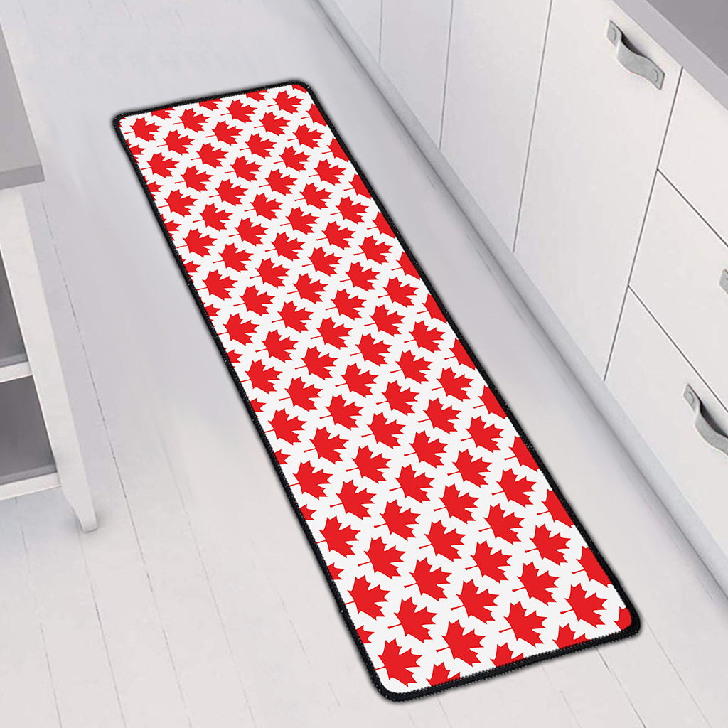 Red Canadian Maple Leaf Pattern Print Long Kitchen Mat