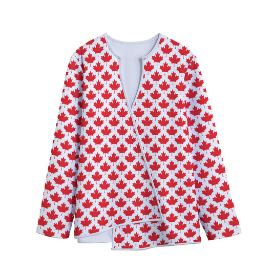 Red Canadian Maple Leaf Pattern Print Long Sleeve Short Coat
