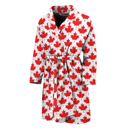 Red Canadian Maple Leaf Pattern Print Men's Bathrobe