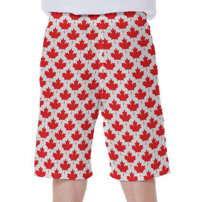 Red Canadian Maple Leaf Pattern Print Men's Beach Shorts