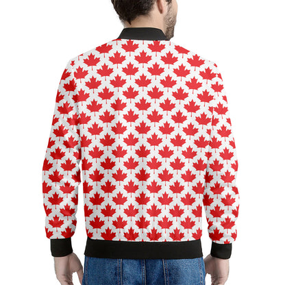 Red Canadian Maple Leaf Pattern Print Men's Bomber Jacket