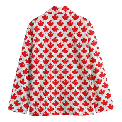 Red Canadian Maple Leaf Pattern Print Men's Cotton Blazer
