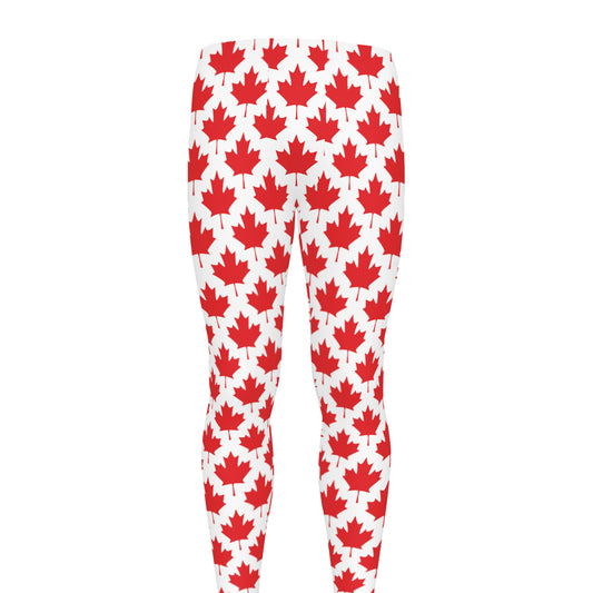 Red Canadian Maple Leaf Pattern Print Men's leggings