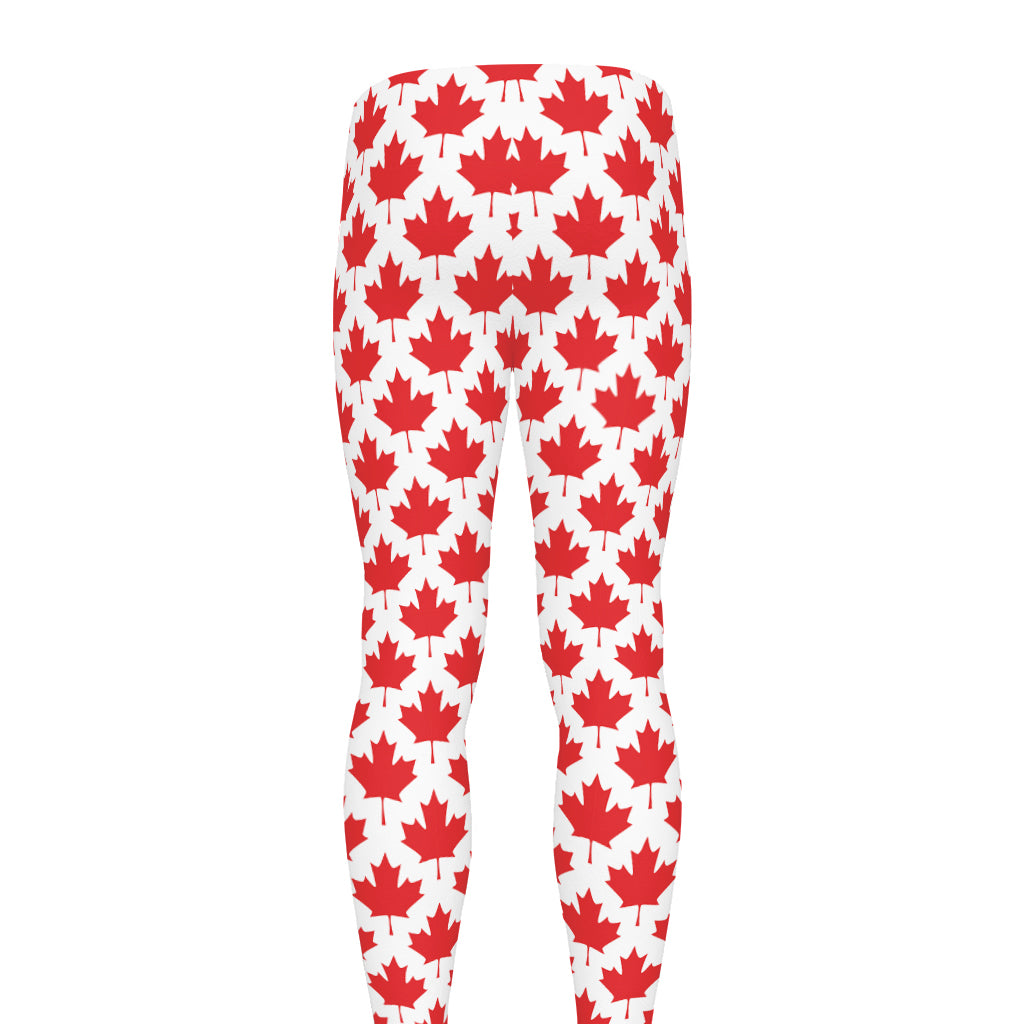 Red Canadian Maple Leaf Pattern Print Men's leggings