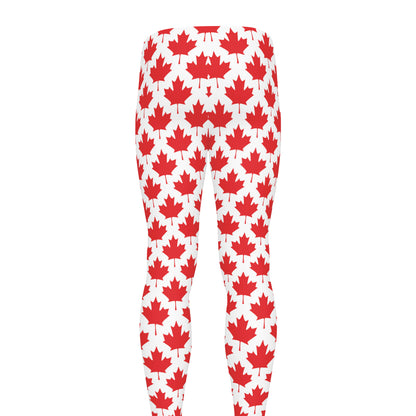 Red Canadian Maple Leaf Pattern Print Men's leggings