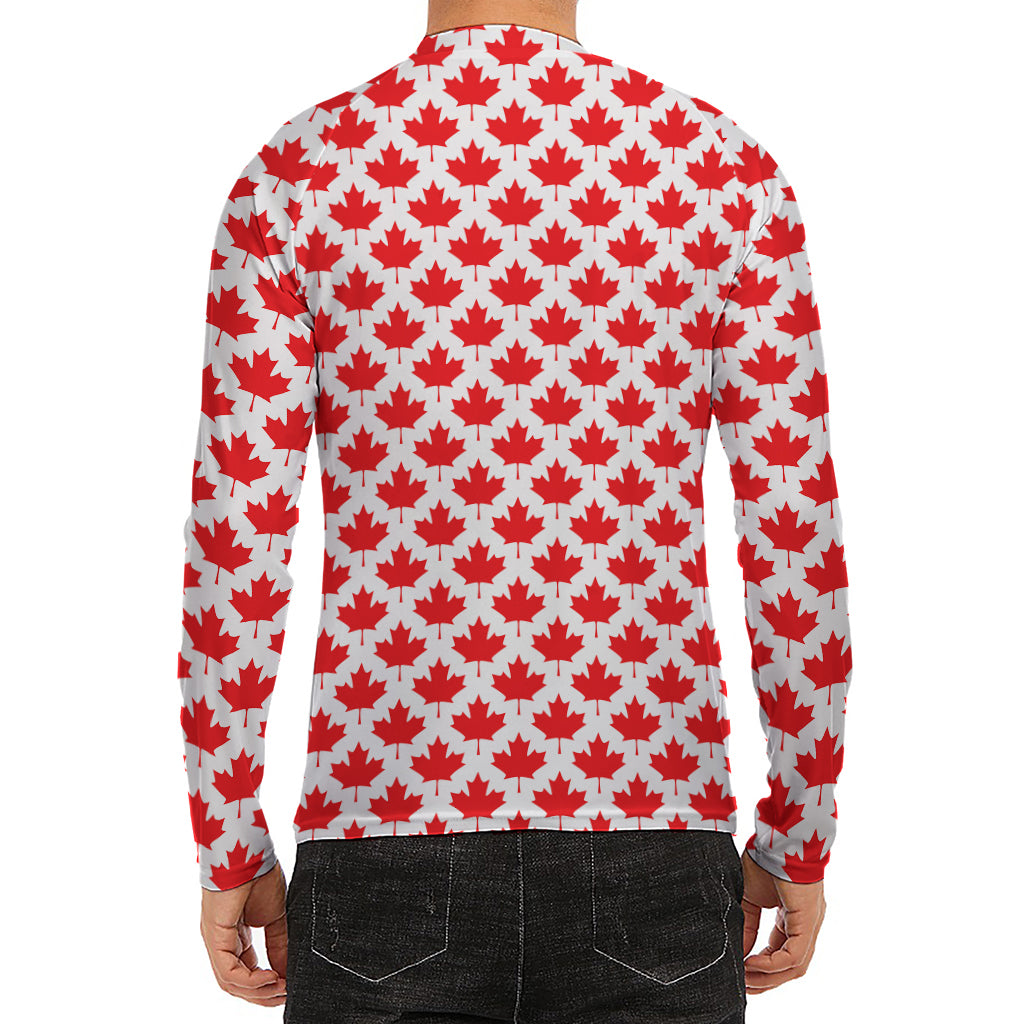 Red Canadian Maple Leaf Pattern Print Men's Long Sleeve Rash Guard