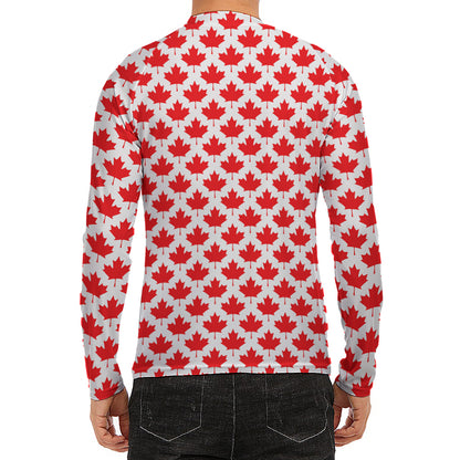 Red Canadian Maple Leaf Pattern Print Men's Long Sleeve Rash Guard