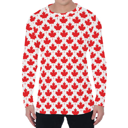Red Canadian Maple Leaf Pattern Print Men's Long Sleeve T-Shirt