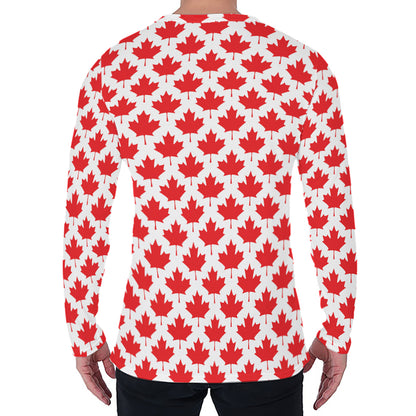 Red Canadian Maple Leaf Pattern Print Men's Long Sleeve T-Shirt